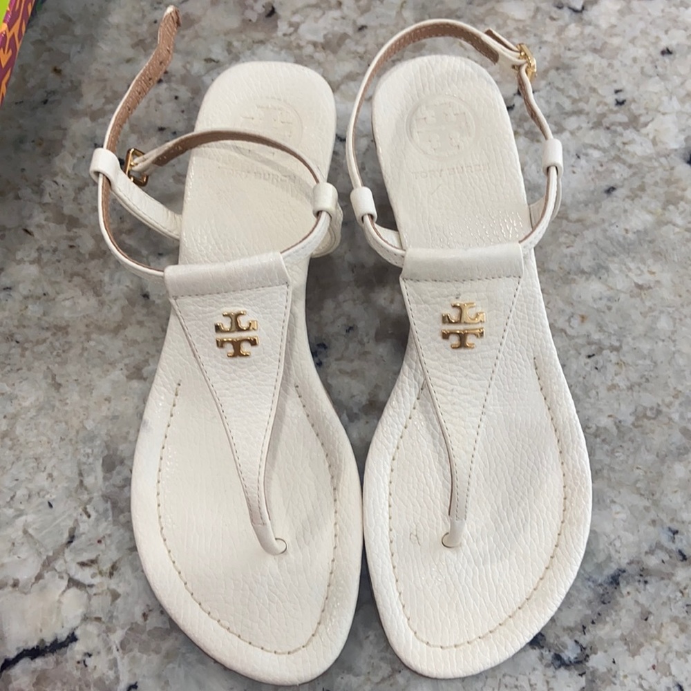 Cream Tory Burch Wedge Sandals - worn once
